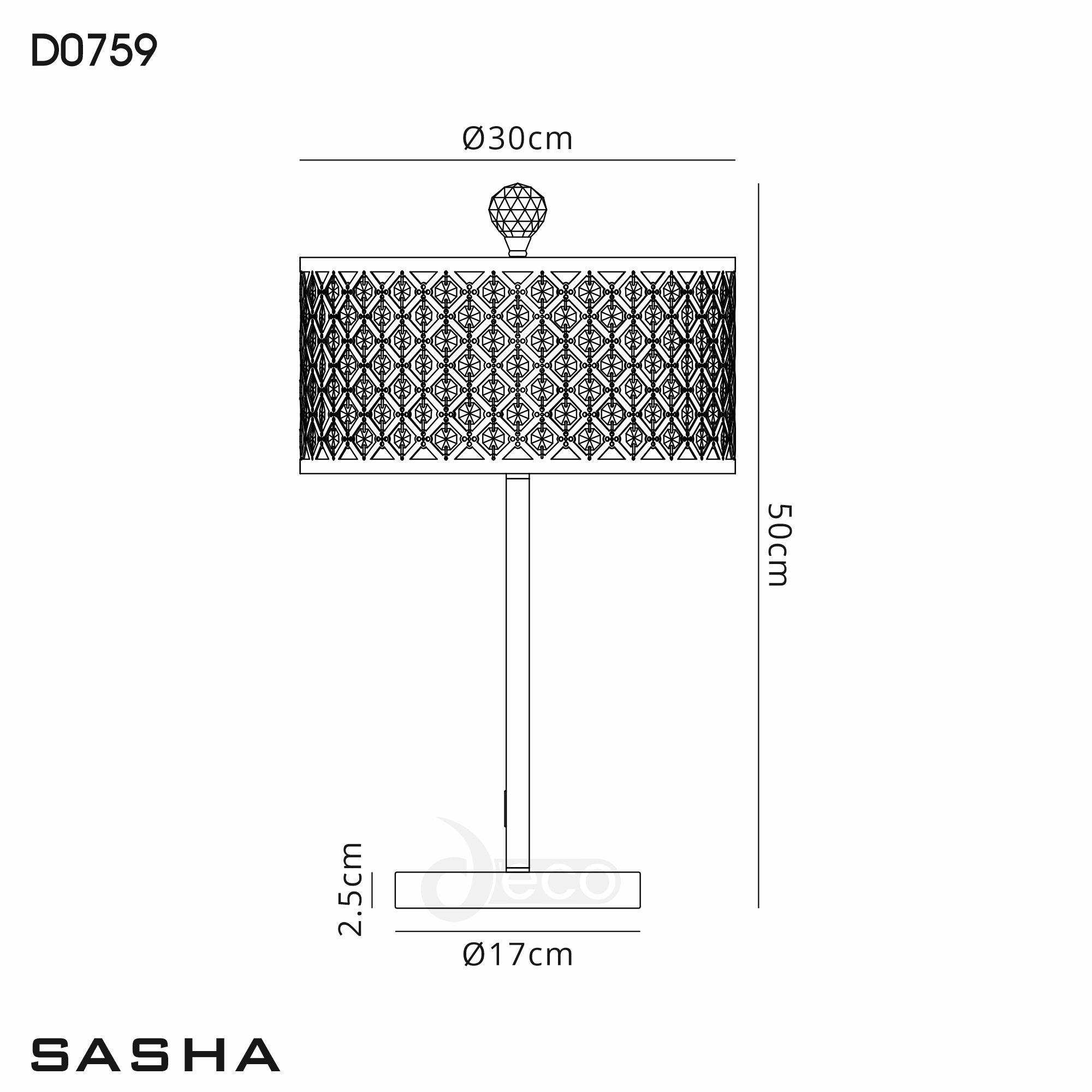 D0759  Sasha 47cm Crystal Table Lamp 2 Light
